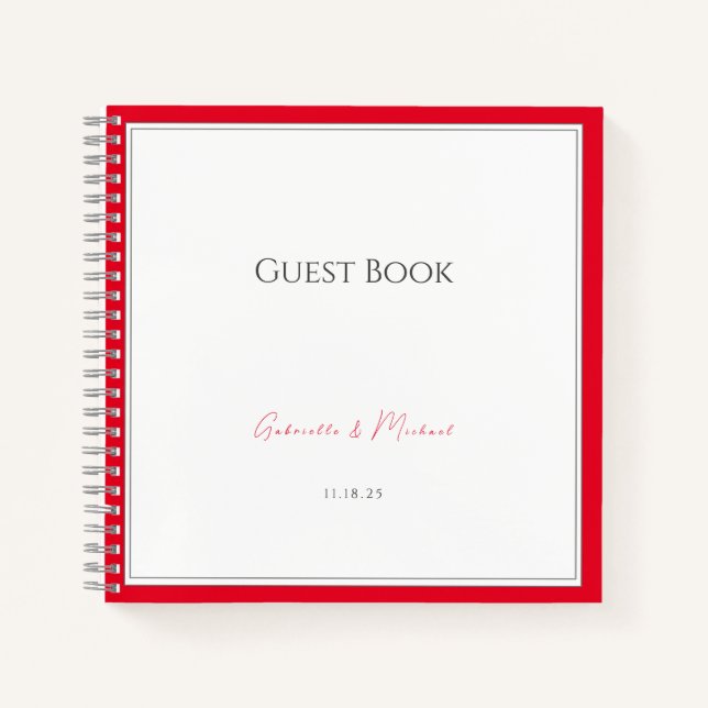 Minimal Elegant Cherry Red Wedding Gästebuch Notizbuch (Vorderseite)