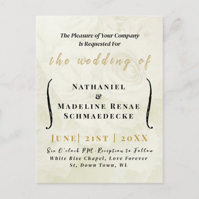 Minimal Elegant Elfenbein Hochzeit Einladung Postk Postkarte (Vorderseite)