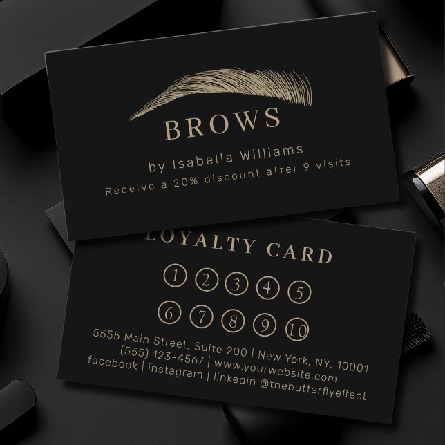 Minimal Elegant Eyebrow Salon Loyalty Visitenkarte (Minimal Elegant Eyebrow Salon Black Loyalty Business Card)