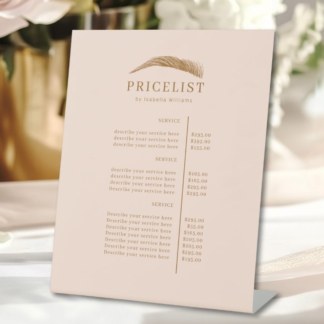 Minimal Elegant Eyebrow Salon Pricelist Sockelschild (Minimal Elegant Eyebrow Salon Pricelist Pedestal Sign)