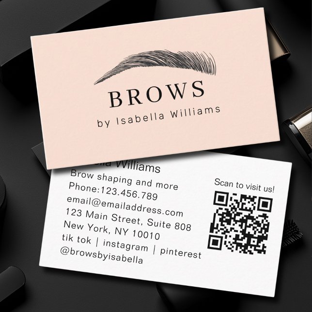 Minimal Elegant Eyebrow Salon QR-Code Visitenkarte (Minimal Elegant Eyebrow Salon QR-Code Business Card)