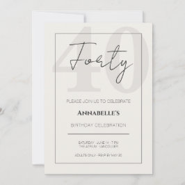 Minimal Elegant Forty 40th Birthday Celebration  Einladung