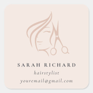 Minimal Elegant Friseursalon Blush Hair Schere Quadratischer Aufkleber