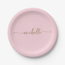 Minimal Elegant Gold Monogram Script rot pink