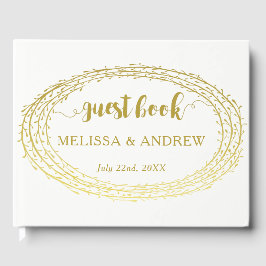 Minimal Elegant Gold Wreath Wedding Gästebuch