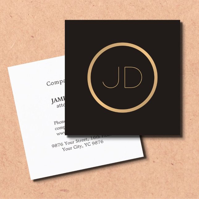Minimal Elegant Gray Imitate Gold Monogram Attorne Quadratische Visitenkarte (Von Creator hochgeladen)