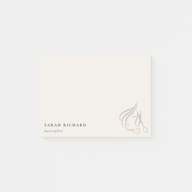 Minimal Elegant Haarstylist Elfenbeinhaarschere Post-it Klebezettel (Vorderseite)