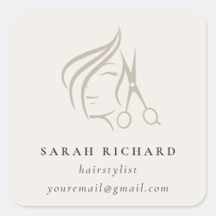 Minimal Elegant Haarstylist Elfenbeinhaarschere Quadratischer Aufkleber