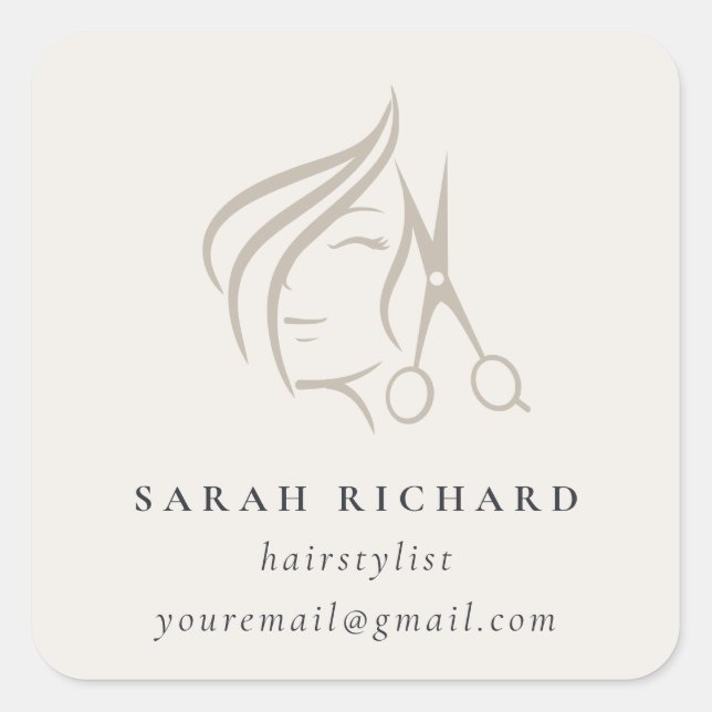 Minimal Elegant Haarstylist Elfenbeinhaarschere Quadratischer Aufkleber (Vorderseite)