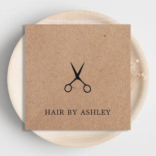 Minimal Elegant Kraft Black Scissors Haarstylist Quadratische Visitenkarte