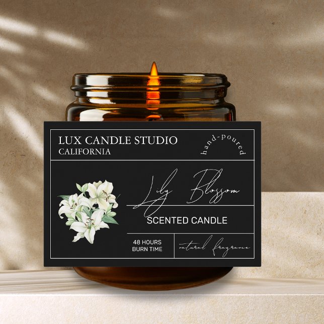 Minimal Elegant Lily Candle Jar Label Lebensmitteletikett (Von Creator hochgeladen)