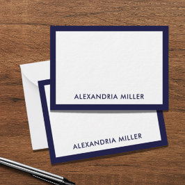 Minimal Elegant Monogram Name White Navy Mitteilungskarte