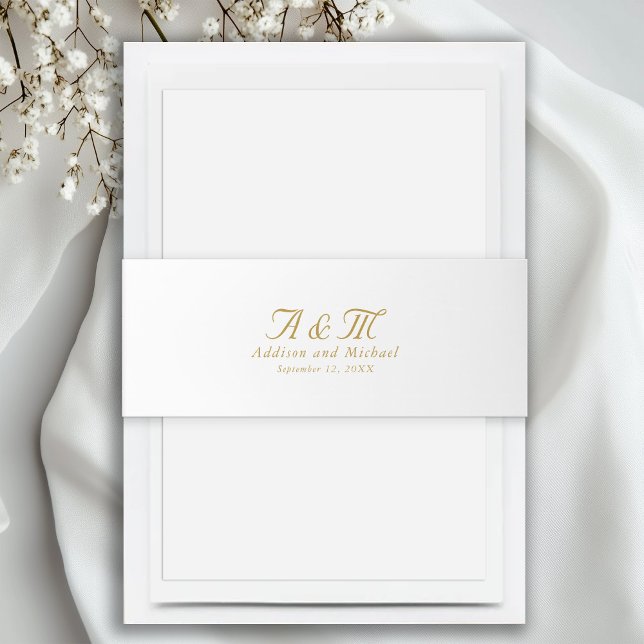 Minimal, elegant, monogramm Einladung Bauchband Einladungsbanderole (Minimal, Elegant, Invitation Belly Band with your name and date.)