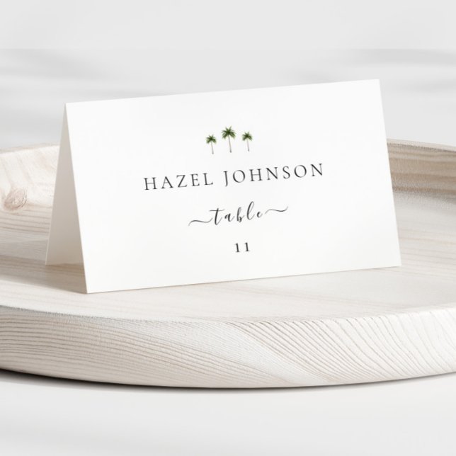 Minimal Elegant Palm Tree Wedding Place Cards Tischnummer (Von Creator hochgeladen)