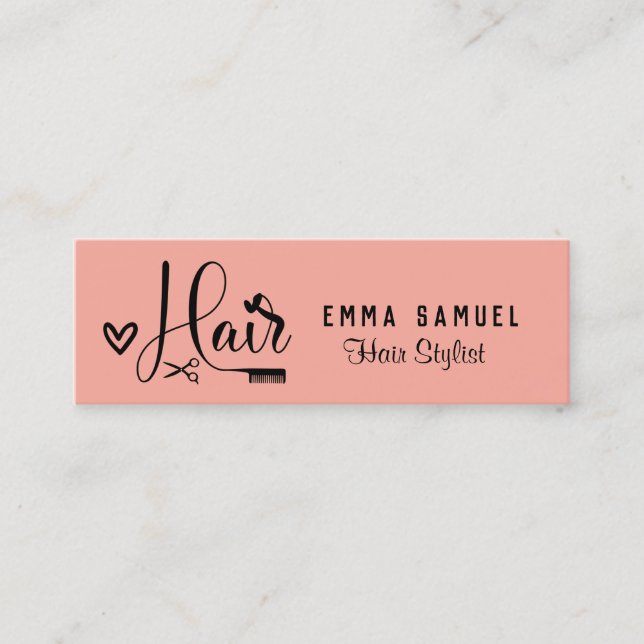 Minimal Elegant Peach Coral Haarstylist Mini Visitenkarte (Vorderseite)