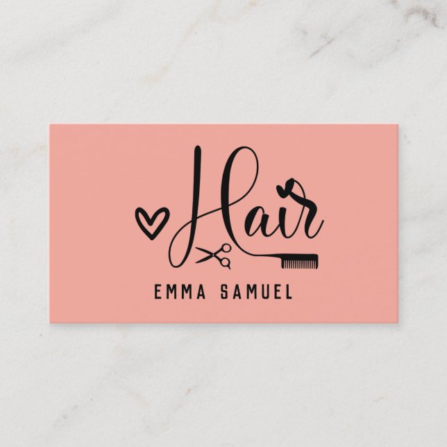 Minimal Elegant Peach Coral Haarstylist Visitenkarte (Vorderseite)