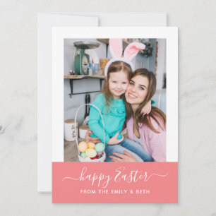 Minimal Elegant Pink Script Familie Foto Ostern Feiertagskarte