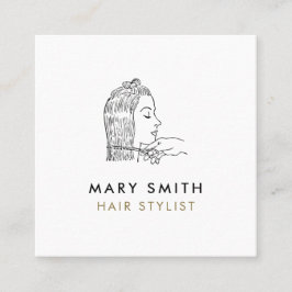 Minimal Elegant Pink White  Hair Square Quadratische Visitenkarte