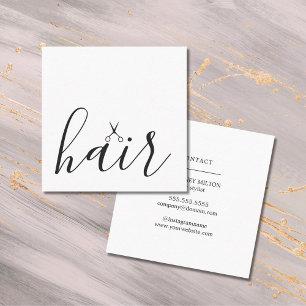 Minimal Elegant Schwarz Scheren Weiße Friseurin Quadratische Visitenkarte