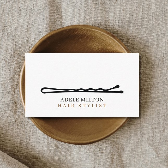 Minimal Elegant Schwarz-weiß Bobby Button Hair Visitenkarte (Von Creator hochgeladen)