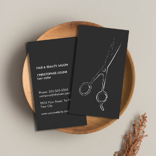 Minimal Elegant Schwarz-weiße Schere Haar Stylist Visitenkarte
