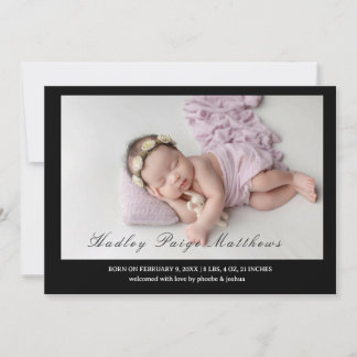 Minimal Elegant Script Baby Girl Arrival Card Ankündigung