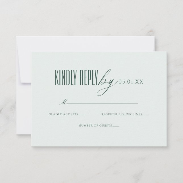 Minimal Elegant Script Green QR Code Wedding RSVP (Devant)