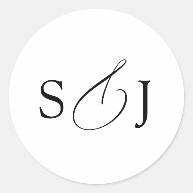 Minimal Elegant Script Monogram Runder Aufkleber (Vorderseite)