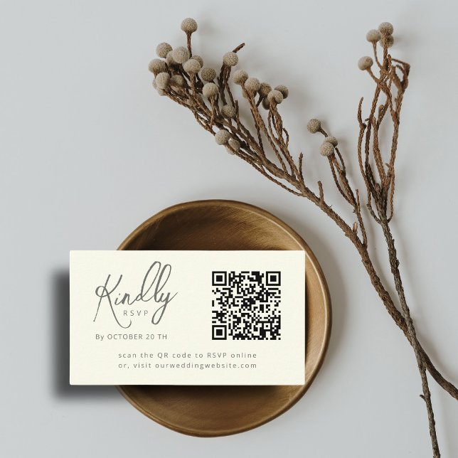 Minimal Elegant Script QR Code Elfeny Wedding RSVP Begleitkarte (Von Creator hochgeladen)