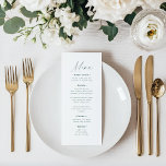 Minimal Elegant Script Wedding Menükarte<br><div class="desc">This minimal elegant script wedding menu offers a refined way to present your meal choices with grace and simplicity. Its delicate typography creates a subtle yet sophisticated touch that complements a variety of wedding themes,  making it a timeless keepsake from your special day.</div>