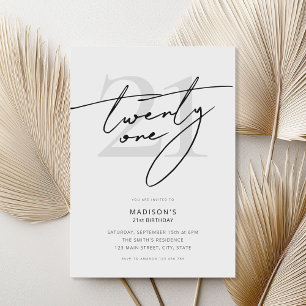Minimal Elegant Script White 21. Geburtstag Party Einladung
