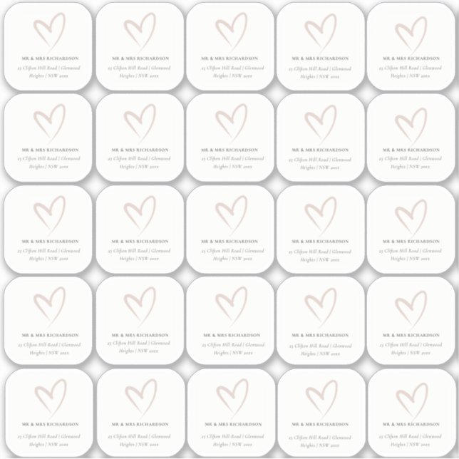 Minimal Elegant Simple Blush Herzname Aufkleber (Vorderseite)