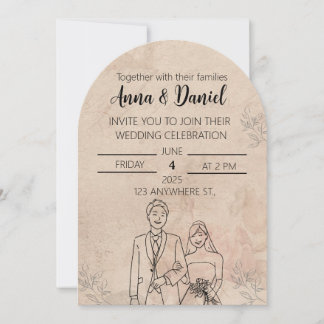 Minimal Elegant Wedding Invitation with Line Art C