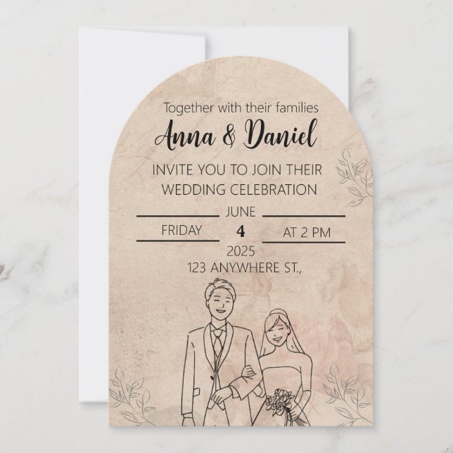 Minimal Elegant Wedding Invitation with Line Art C Einladung (Vorderseite)