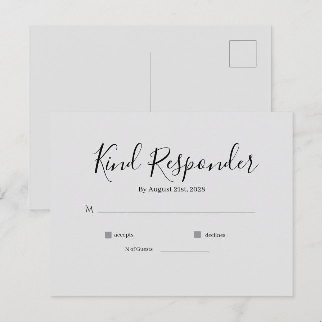 Minimal Elegant Wedding RSVP Postcard Postkarte (Vorne/Hinten)