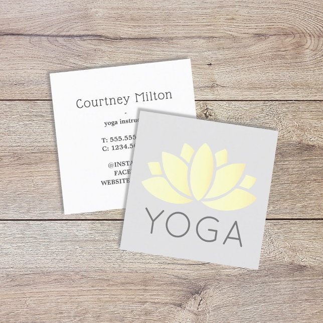 Minimal Elegant Yellow Lotus Icon Gray Yoga Quadratische Visitenkarte (Von Creator hochgeladen)