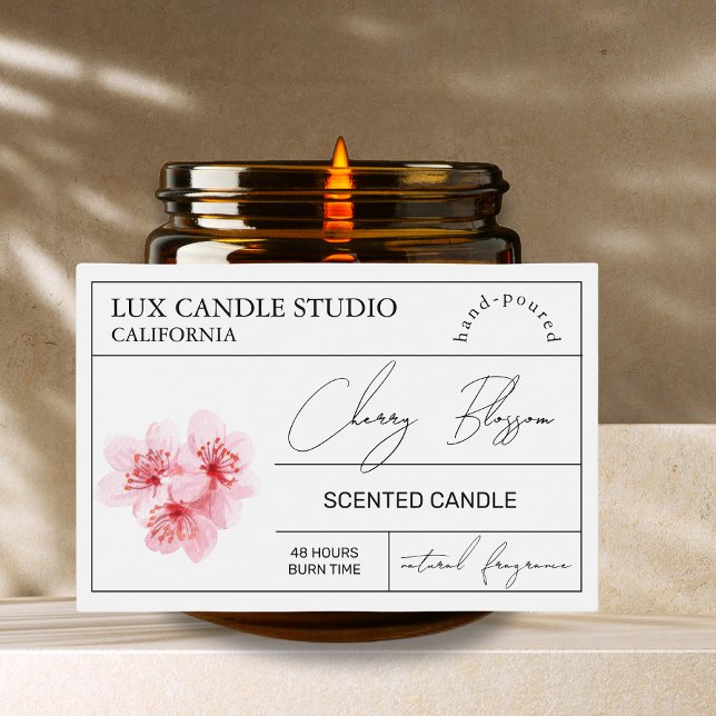 Minimal Elegante Cherry Blossom Candle Jar Label Lebensmitteletikett (Von Creator hochgeladen)