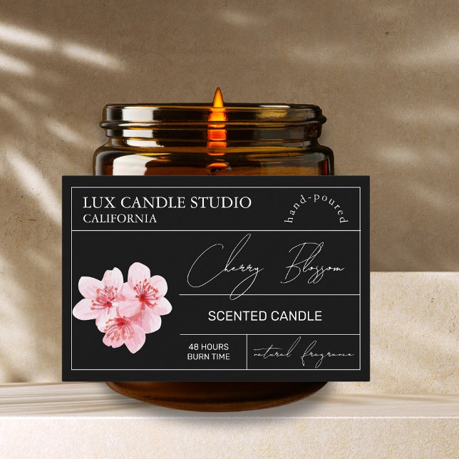 Minimal Elegante Cherry Blossom Candle Jar Label Lebensmitteletikett (Von Creator hochgeladen)
