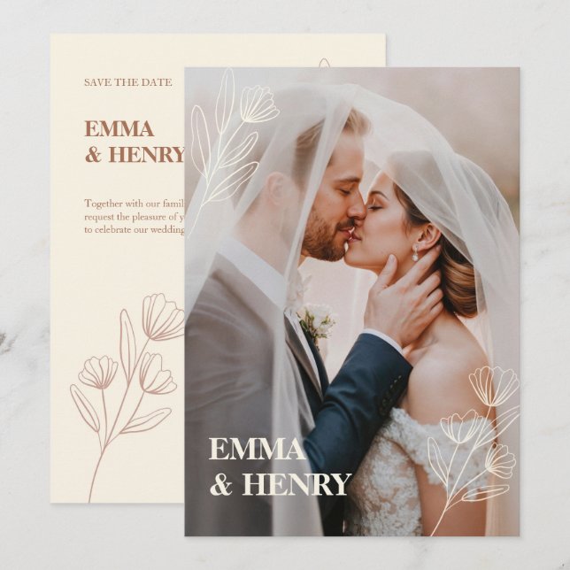 Minimal elegante Hochzeit Einladung mit Bride & Gr (Vorne/Hinten)