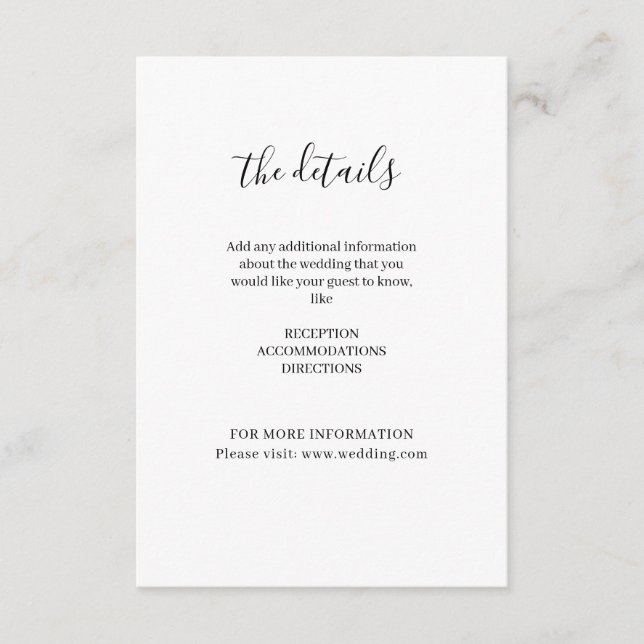 Minimal Elegante Klassische Hochzeit Begleitkarte (Vorderseite)