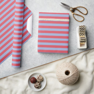 Minimal elegante Korallenkoralle Rosa Blaue Streif Geschenkpapier