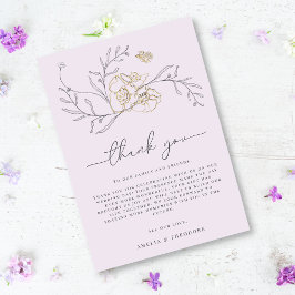 Minimal Elegante Linie Floral Lilac Gold Hochzeit Dankeskarte