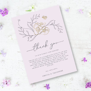 Minimal Elegante Linie Floral Lilac Gold Hochzeit Dankeskarte