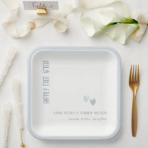 Minimal Elegante Pastel Dusky Blue Hearts Wedding