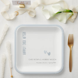 Minimal Elegante Pastel Dusky Blue Hearts Wedding Pappteller