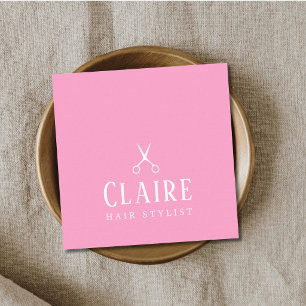 Minimal Elegante Rose Weißschere Friseursalon Quadratische Visitenkarte