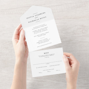 Minimal elegante Schwarz-Weiß-Hochzeit All In One Einladung