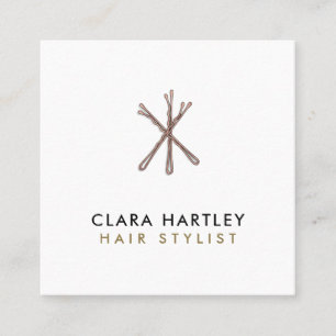 Minimal elegante Schwarz-weiße Bobby Buttone Hair Quadratische Visitenkarte