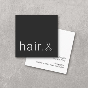 Minimal Elegante Schwarz-weiße Schere Friseurstyli Quadratische Visitenkarte