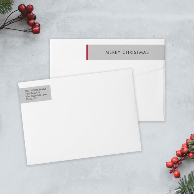 Minimal Elegante Weihnachten Grau Rote Rücksendead (Von Creator hochgeladen)